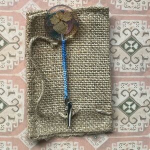 Handmade botanical resin art clip with macrame covered post - round pansy PB-3